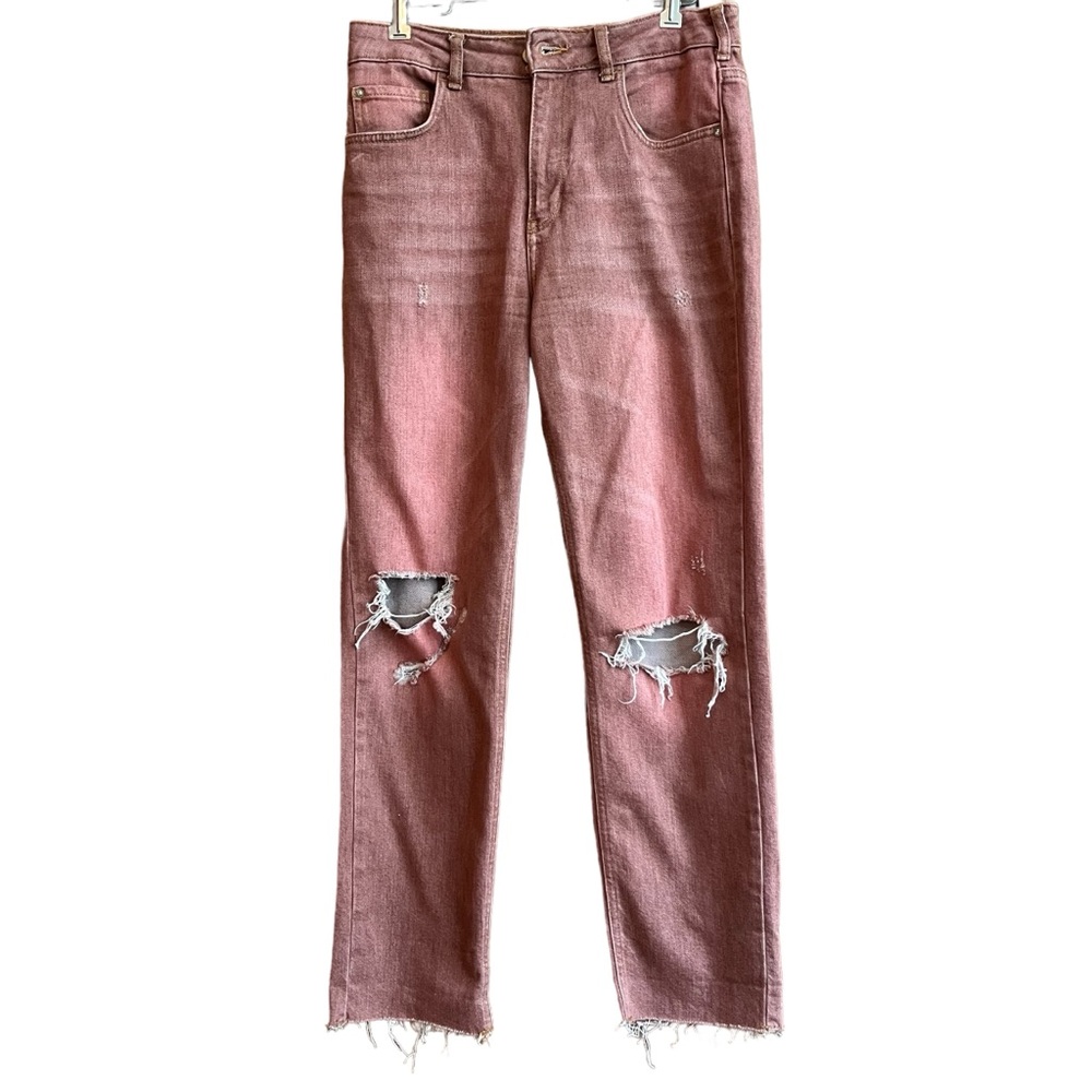 Pilcro Anthropologie The Vintage Straight Leg Distressed Jeans Ripped High Rise